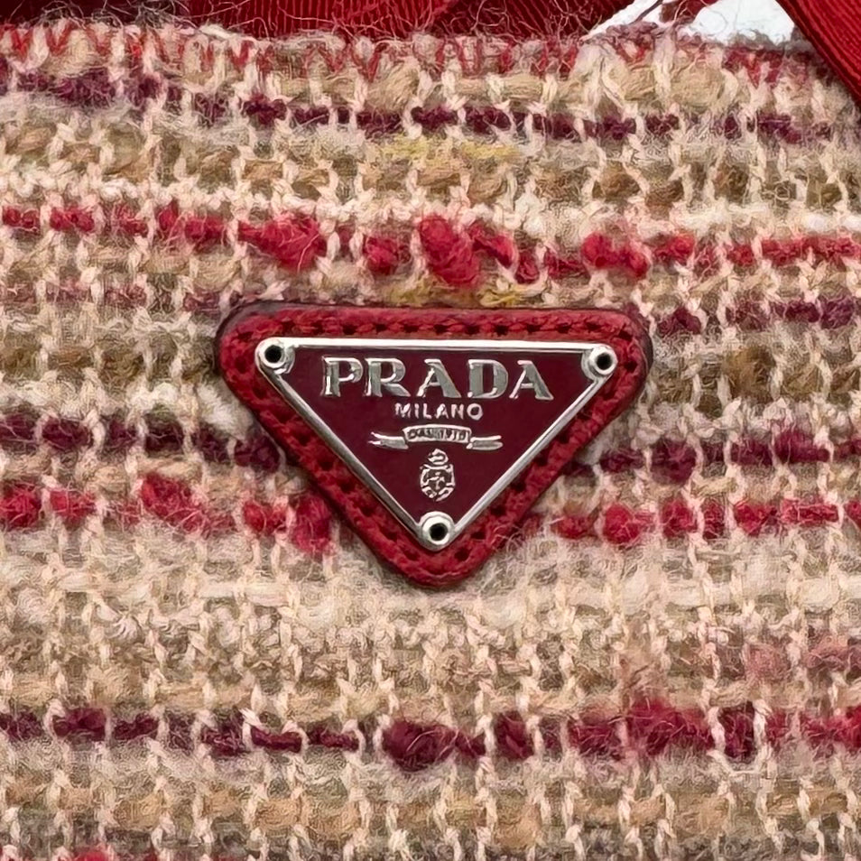 Prada Cherry Red Leather and Tweed Mini Tote