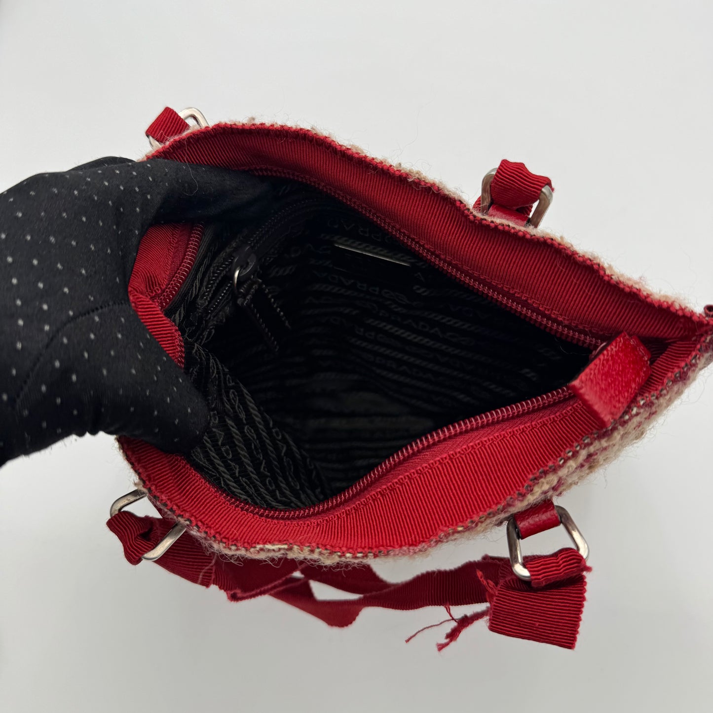 Prada Cherry Red Leather and Tweed Mini Tote