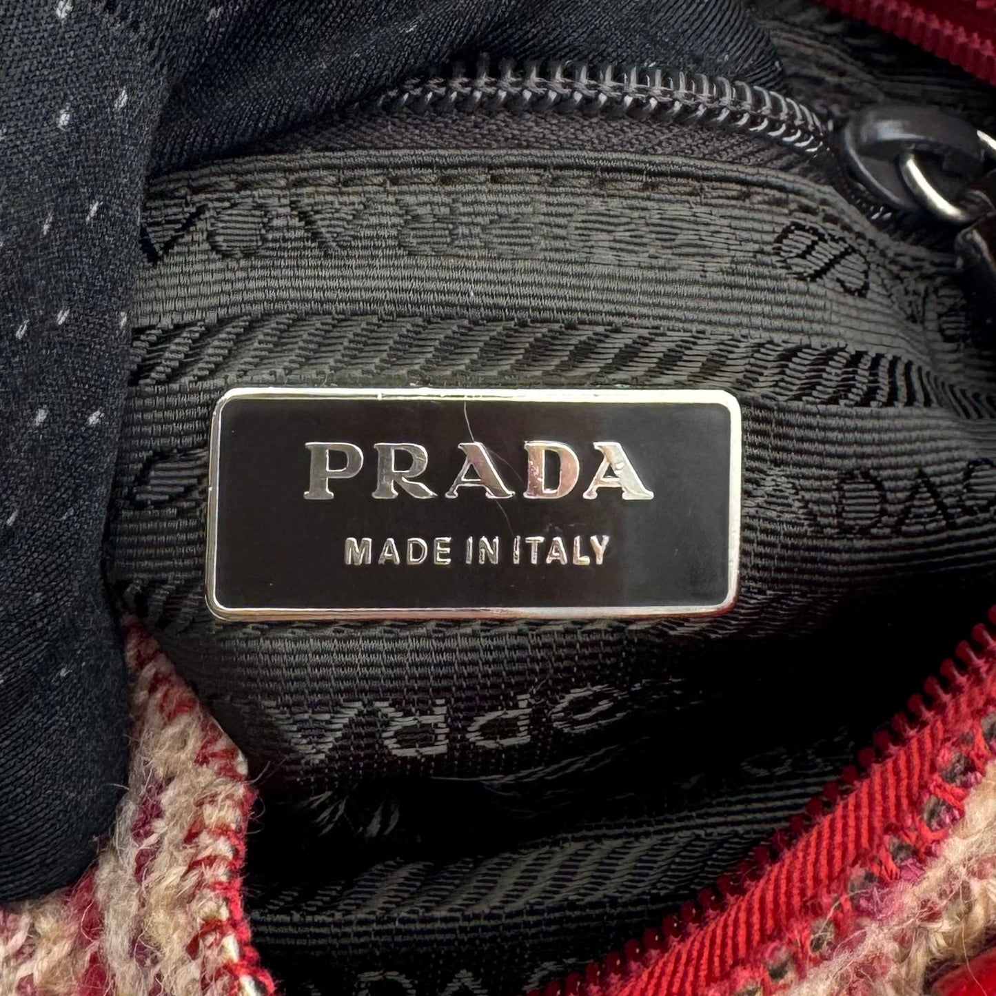 Prada Cherry Red Leather and Tweed Mini Tote