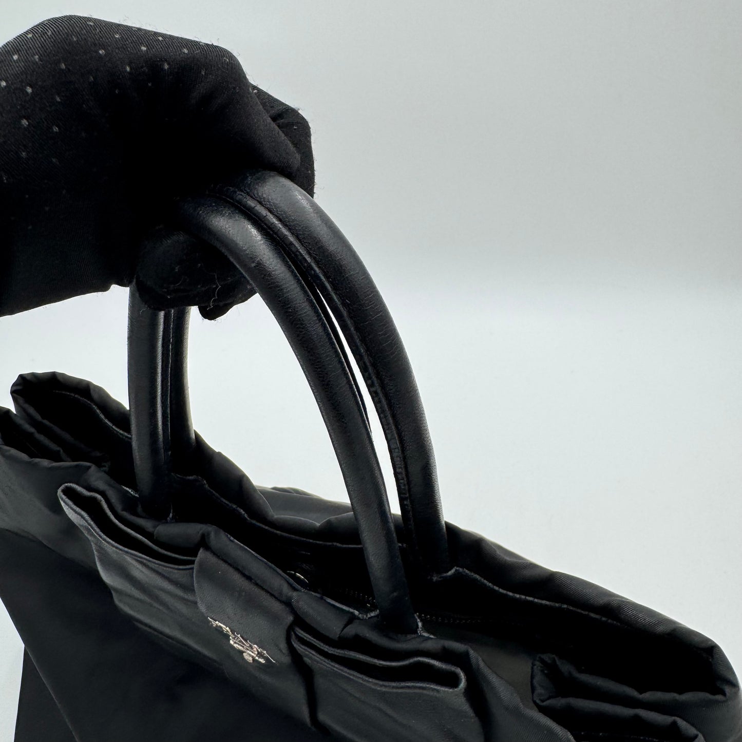 Prada Black Nylon and Leather Bow Tote SHW