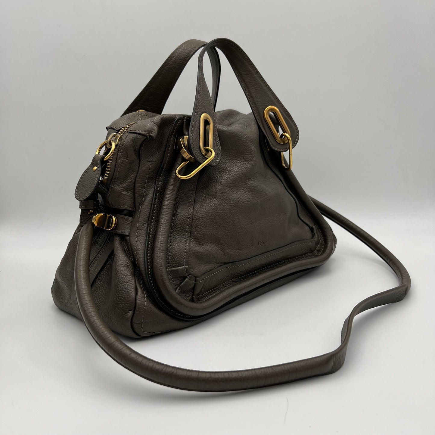 Chloe Rock Gray Leather Paraty Two-Way Bag