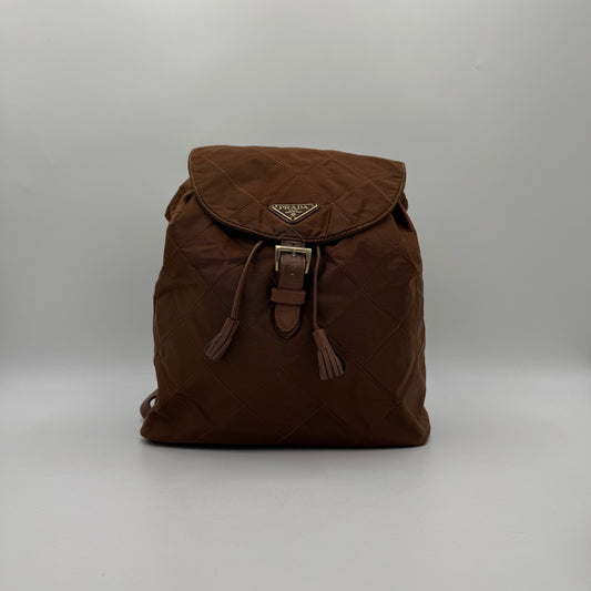 Prada Brown Quilted Nylon Backpack GHW