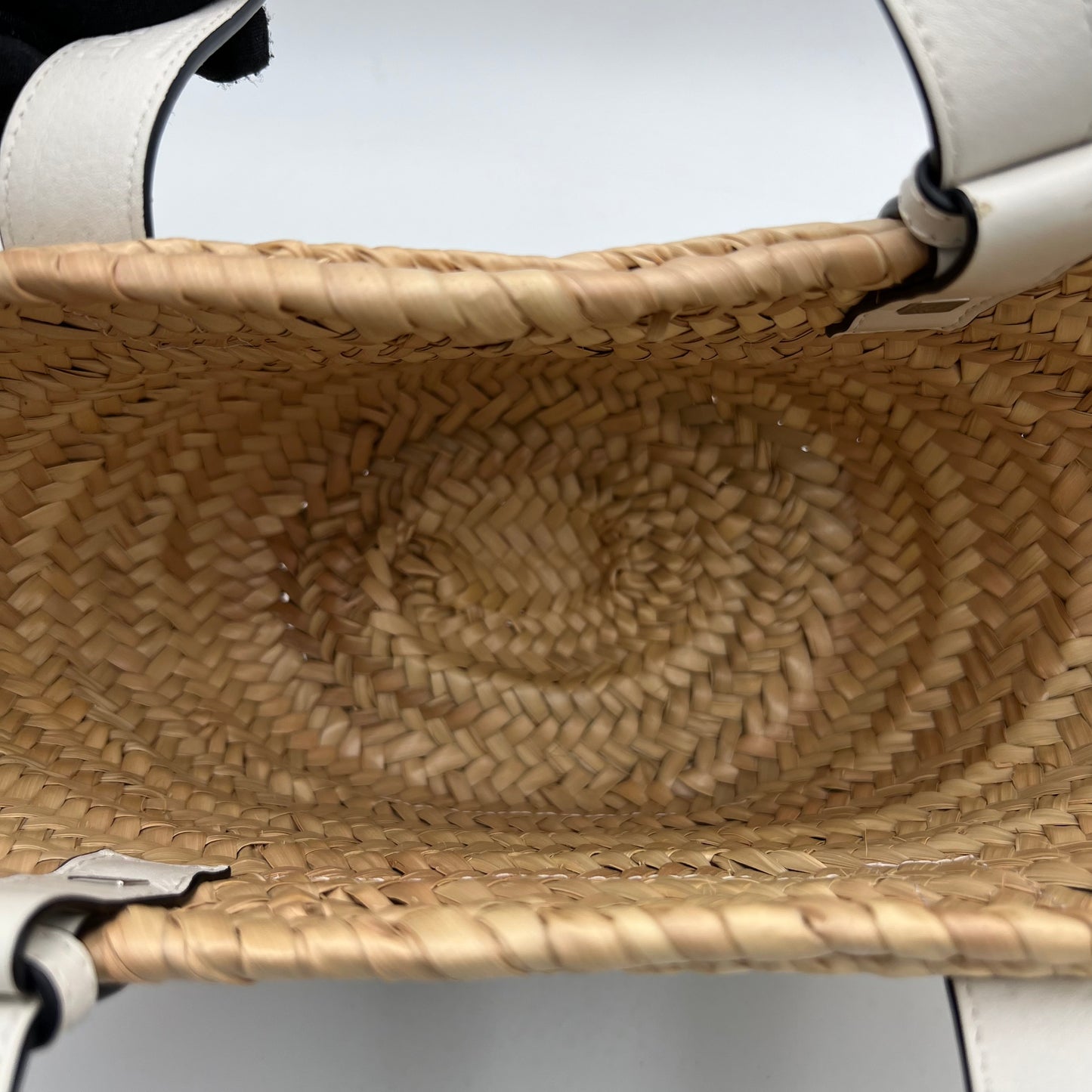Loewe White Leather Raffia Small Basket Bag