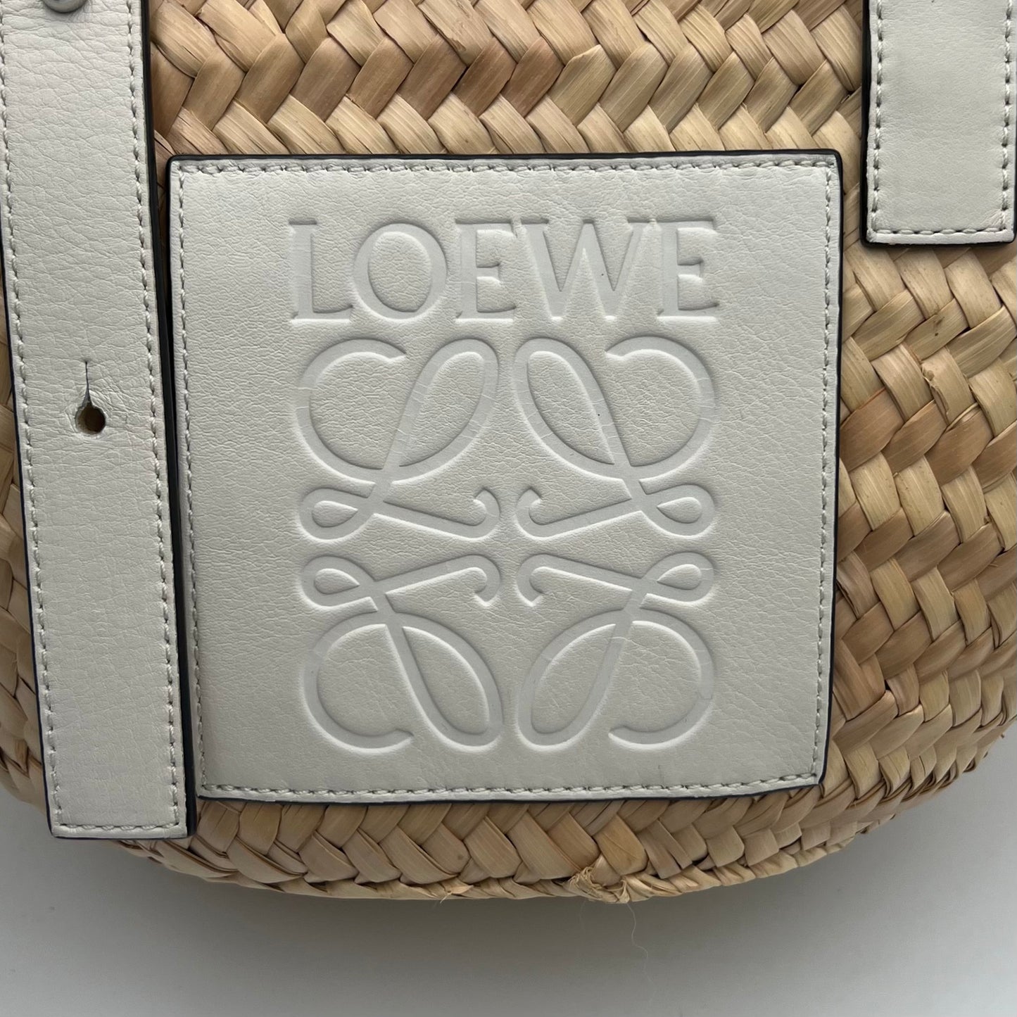 Loewe White Leather Raffia Small Basket Bag