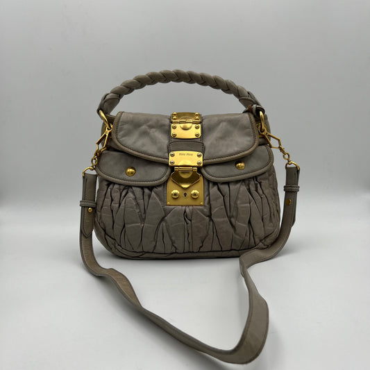 Miu Miu Light Gray Coffer Leather Matelasse Small Two-Way Bag