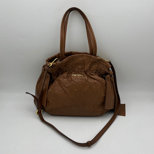 Prada Brown Nappa Leather Bow Tie Two-Way Bag