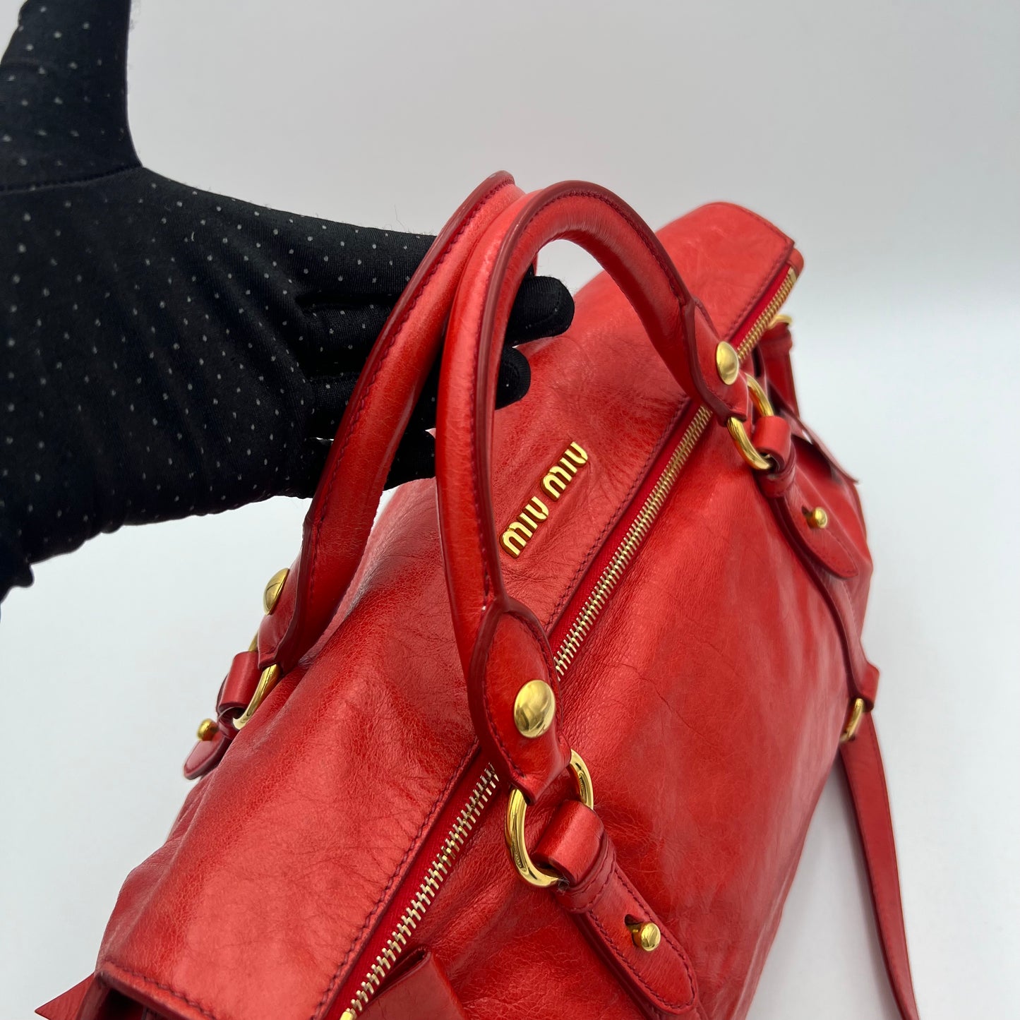 Miu Miu Red Vitello Lux Leather Bow Two-Way Satchel