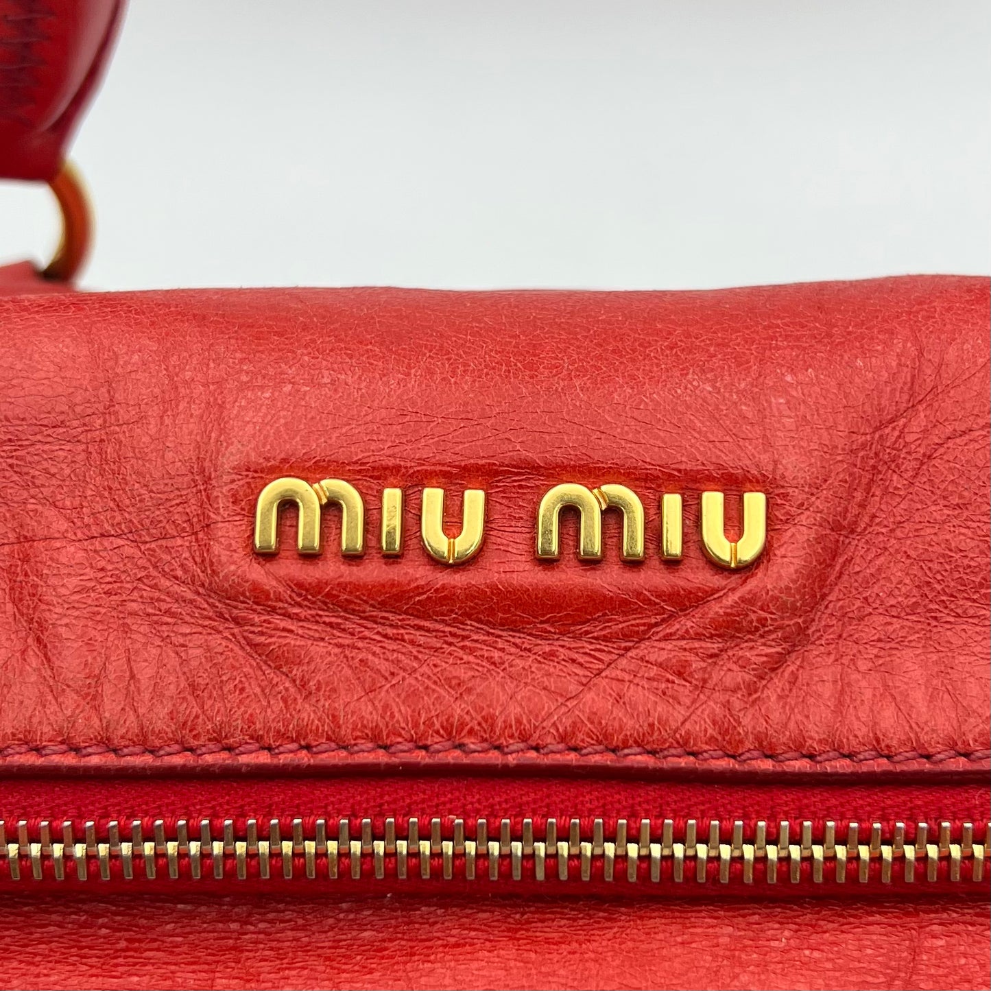 Miu Miu Red Vitello Lux Leather Bow Two-Way Satchel