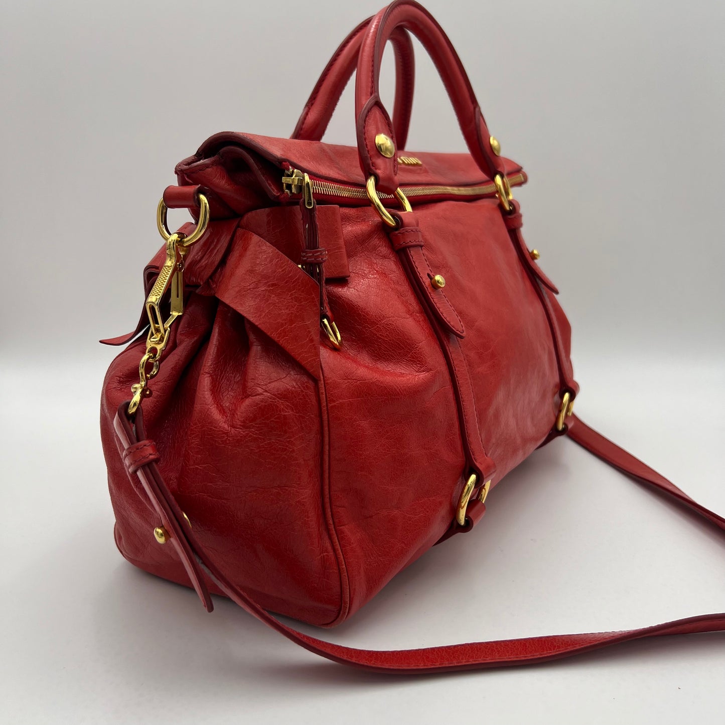 Miu Miu Red Vitello Lux Leather Bow Two-Way Satchel