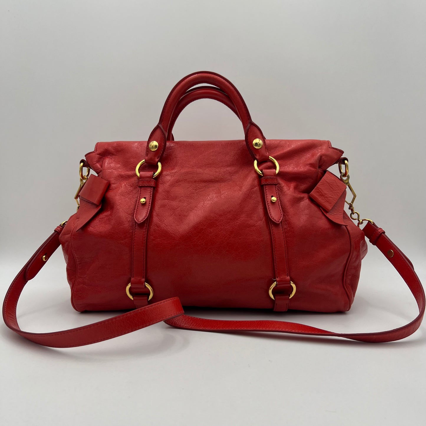 Miu Miu Red Vitello Lux Leather Bow Two-Way Satchel