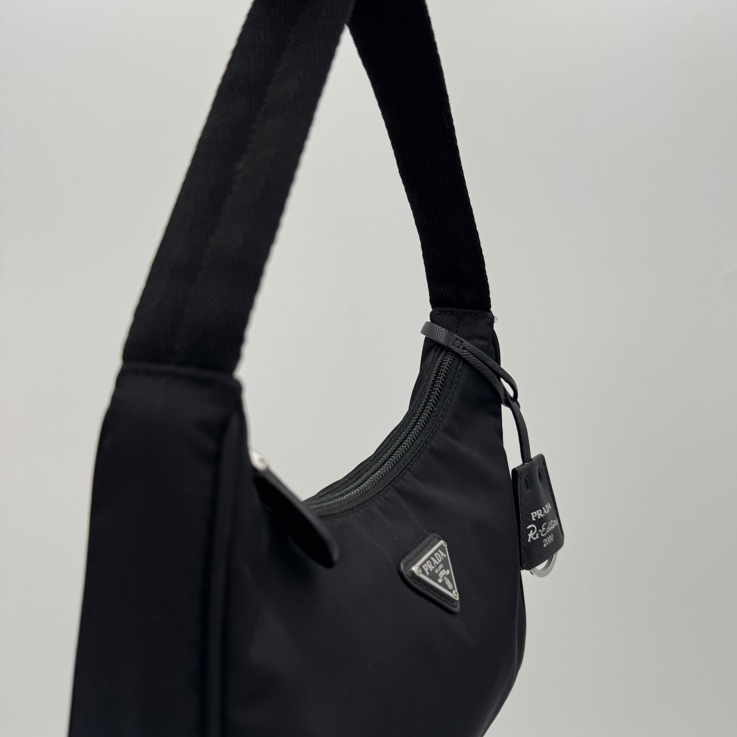 Prada Black Nylon Re-Edition 2000 Mini Hobo Bag