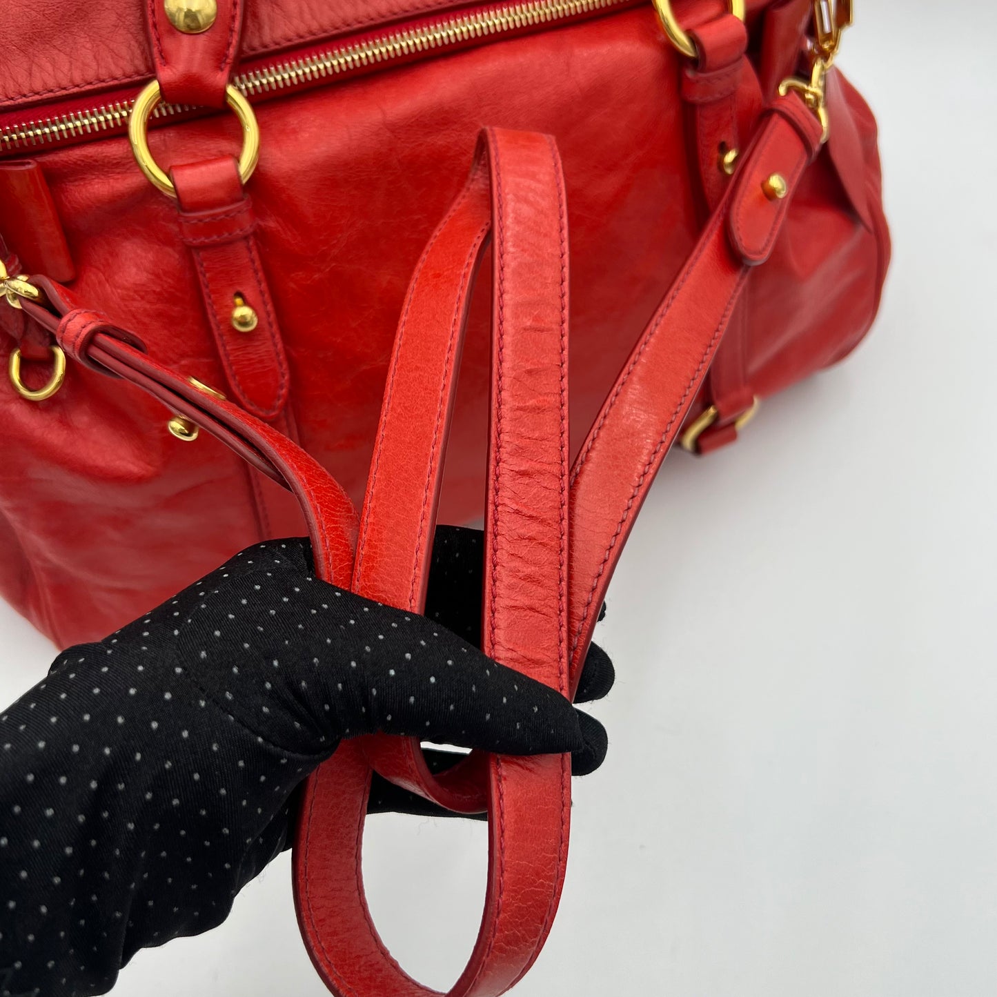 Miu Miu Red Vitello Lux Leather Bow Two-Way Satchel