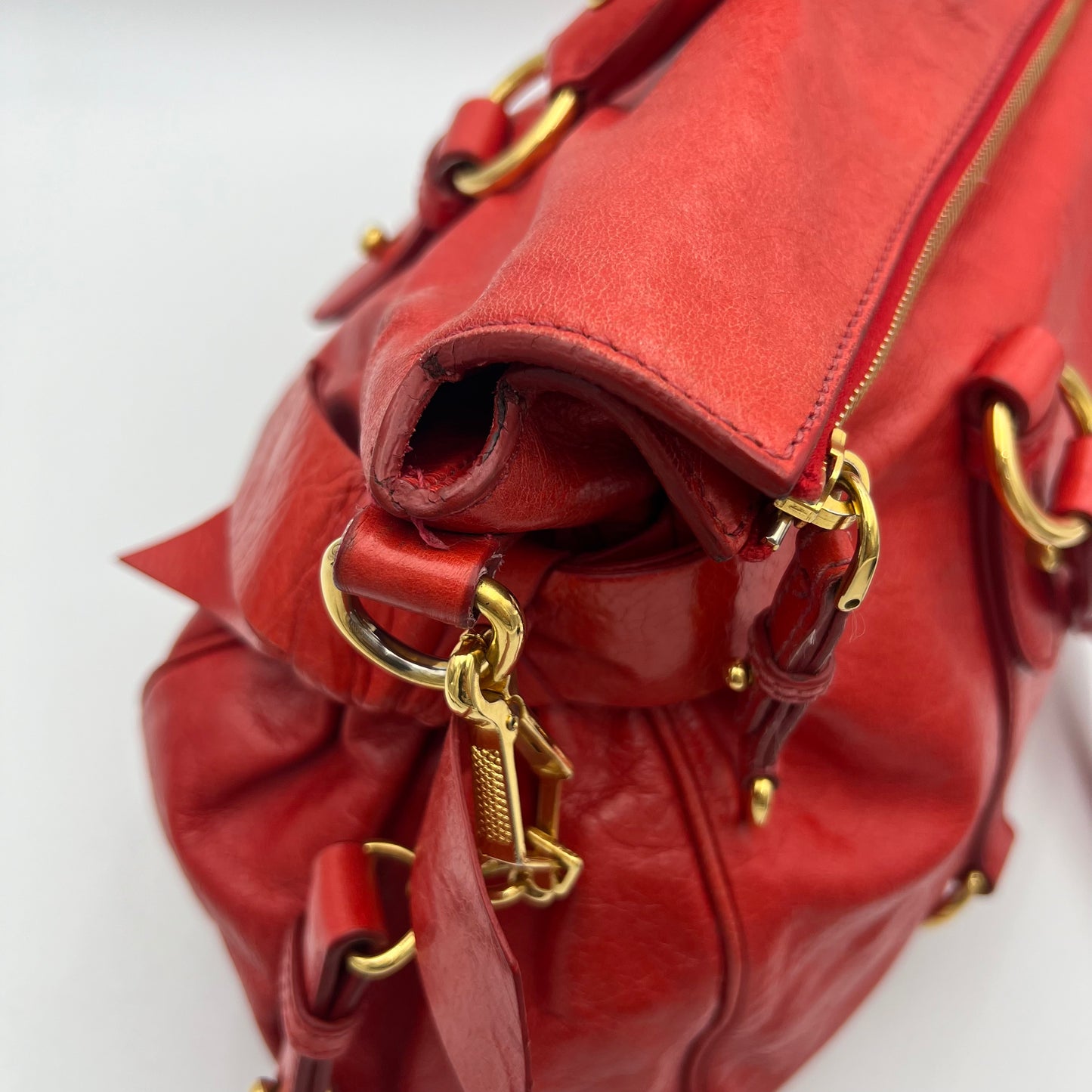 Miu Miu Red Vitello Lux Leather Bow Two-Way Satchel