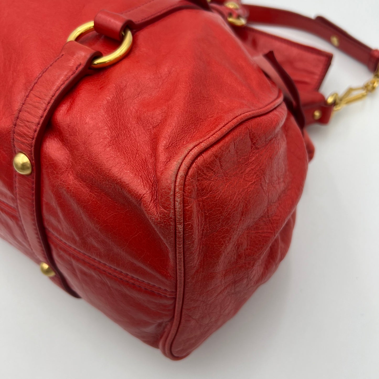 Miu Miu Red Vitello Lux Leather Bow Two-Way Satchel