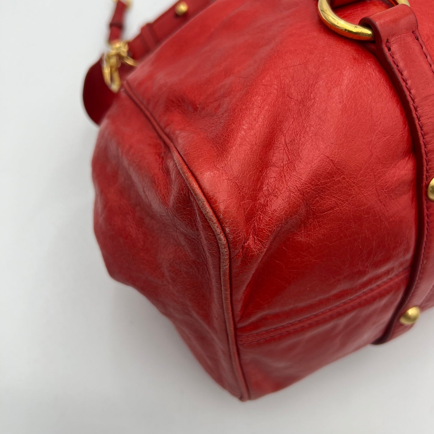 Miu Miu Red Vitello Lux Leather Bow Two-Way Satchel