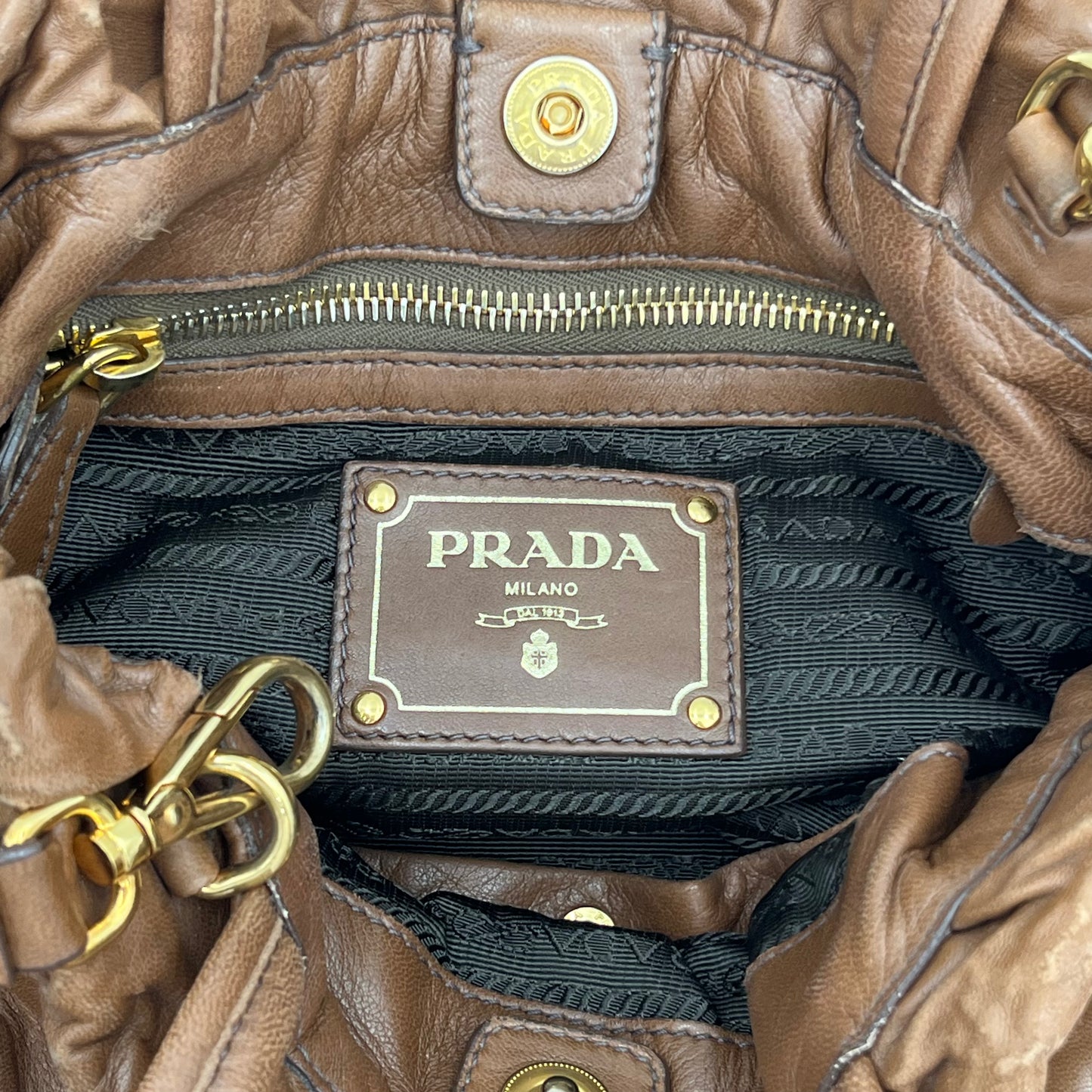 Prada Brown Nappa Leather Bow Tie Two-Way Bag