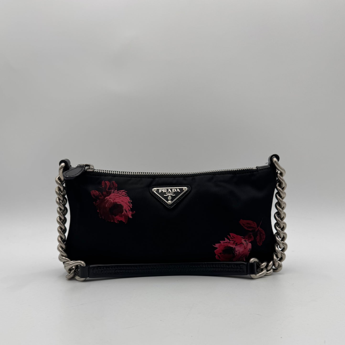 Prada Floral Print Tessuto Chain Pochette