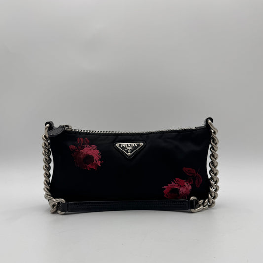 Prada Floral Print Tessuto Chain Pochette