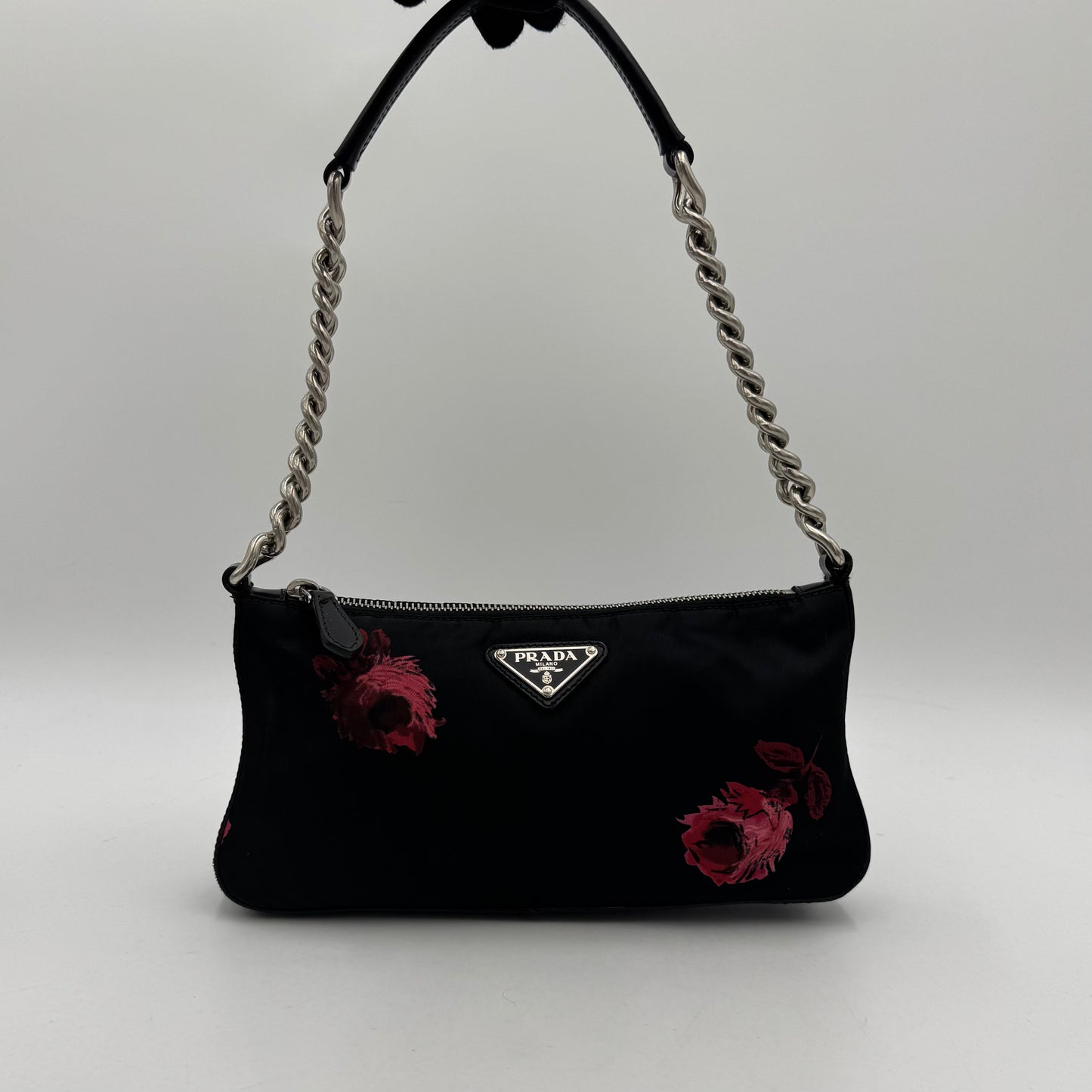 Prada Floral Print Tessuto Chain Pochette