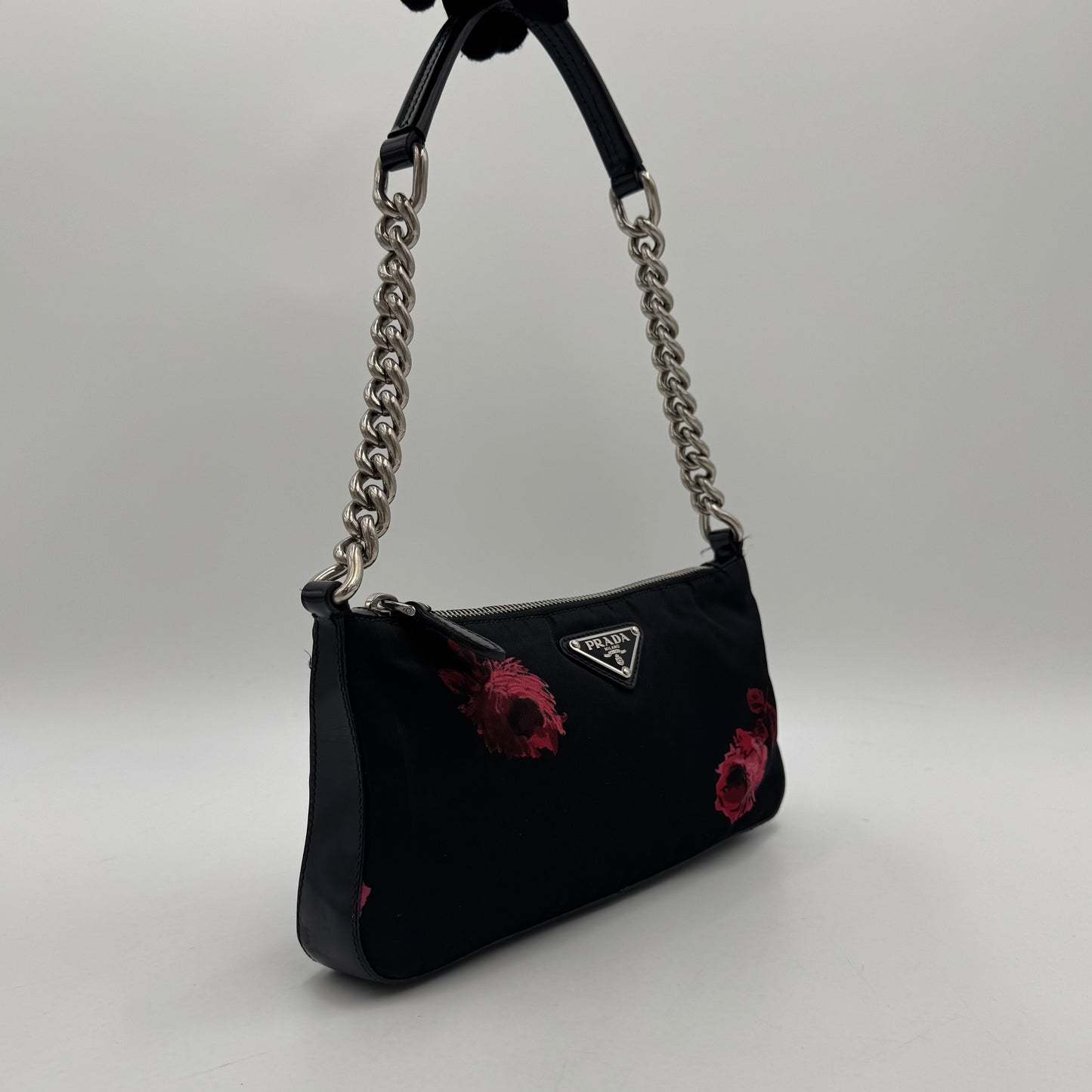 Prada Floral Print Tessuto Chain Pochette