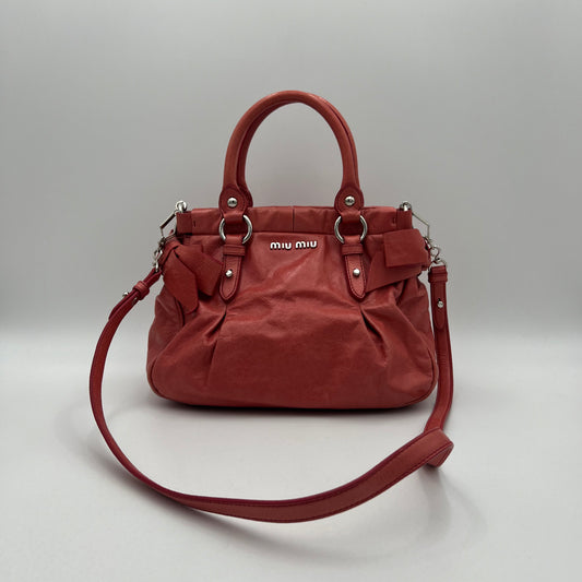 Miu Miu Pink Vitello Lux Bow Small Satchel