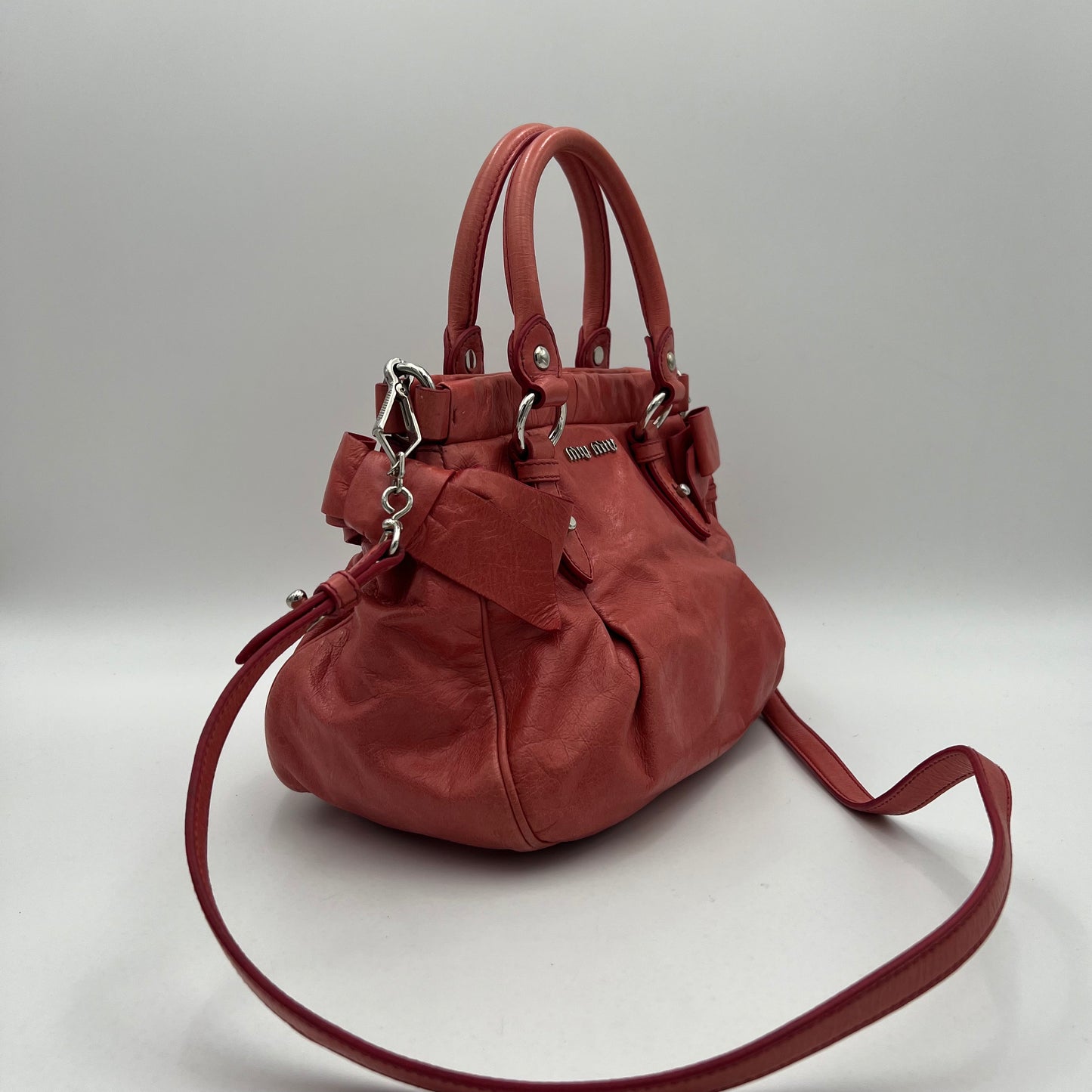 Miu Miu Pink Vitello Lux Bow Small Satchel