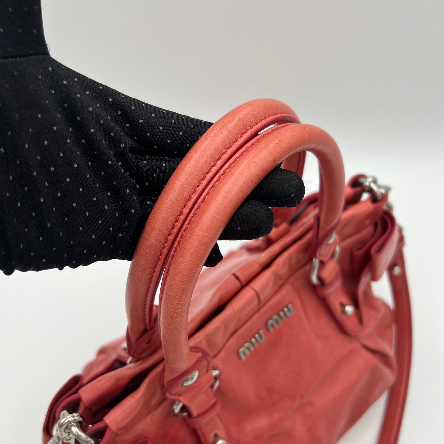 Miu Miu Pink Vitello Lux Bow Small Satchel