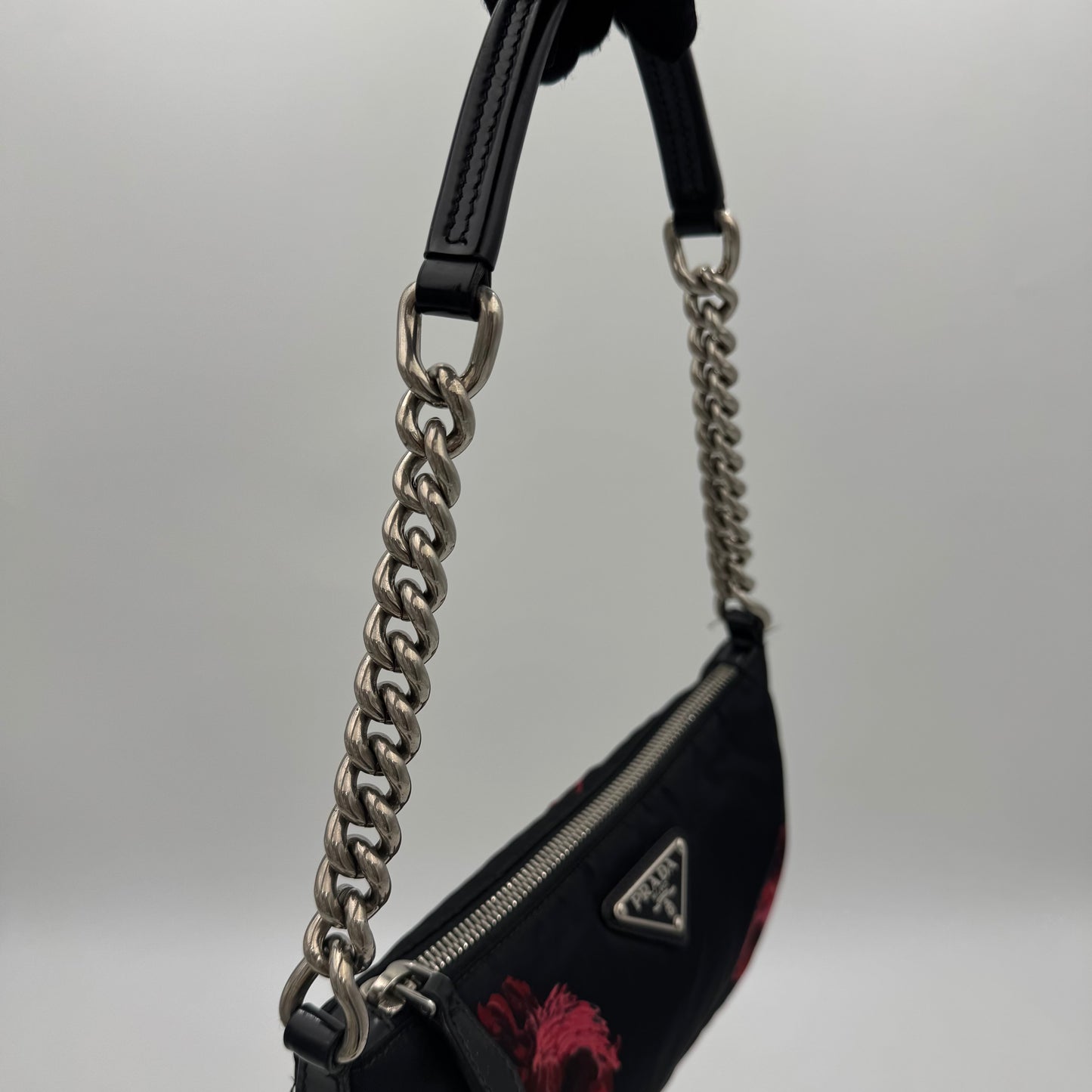 Prada Floral Print Tessuto Chain Pochette