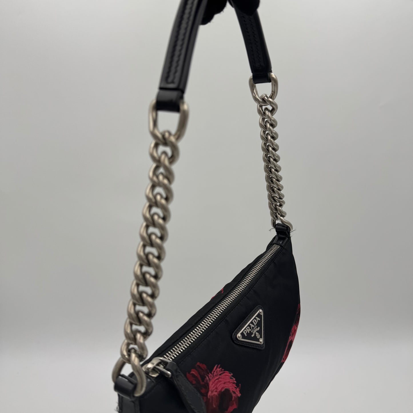 Prada Floral Print Tessuto Chain Pochette