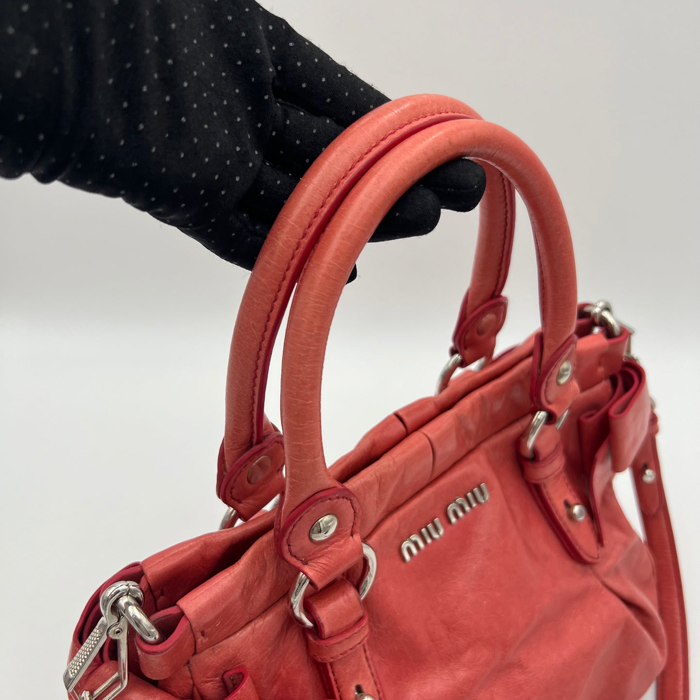 Miu Miu Pink Vitello Lux Bow Small Satchel
