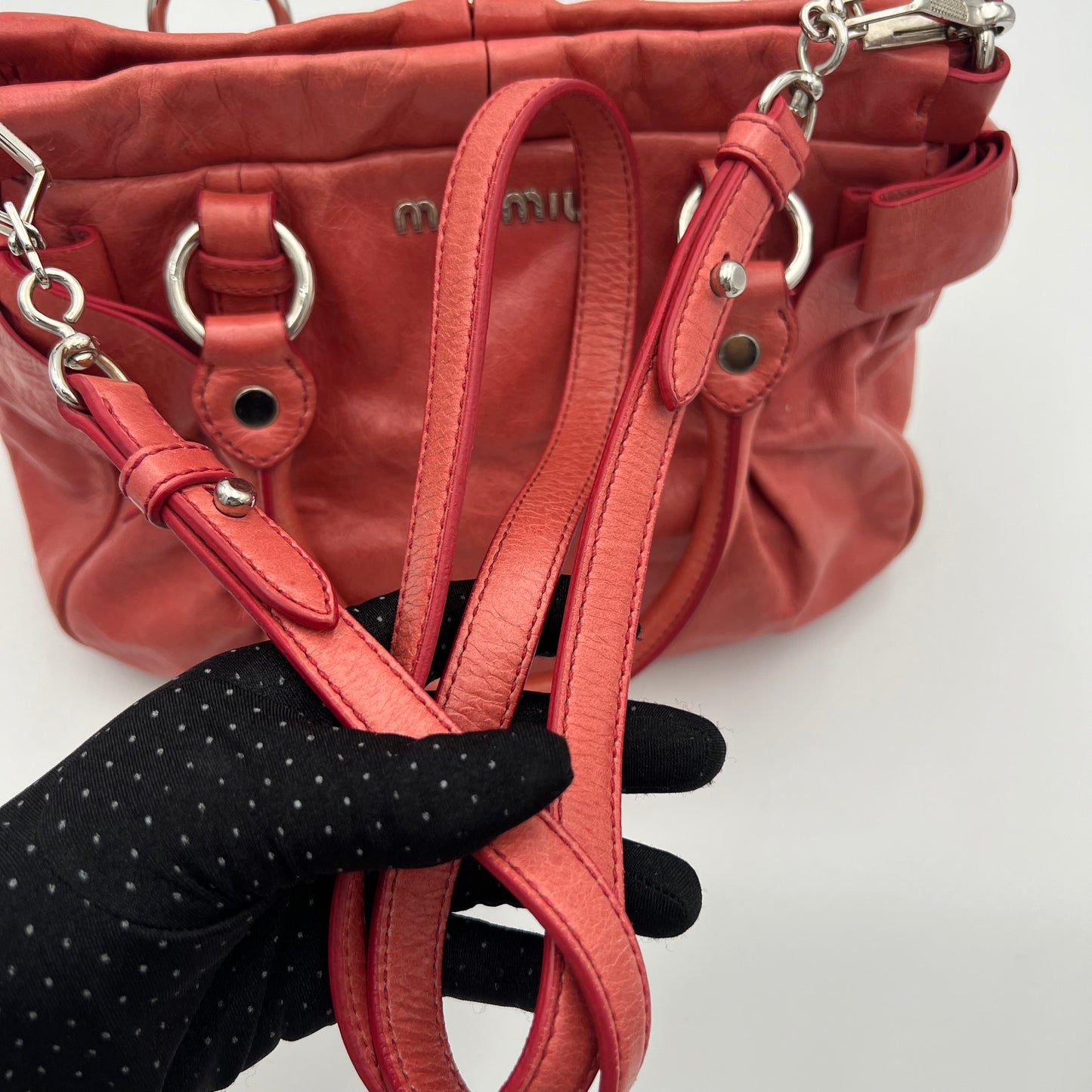 Miu Miu Pink Vitello Lux Bow Small Satchel