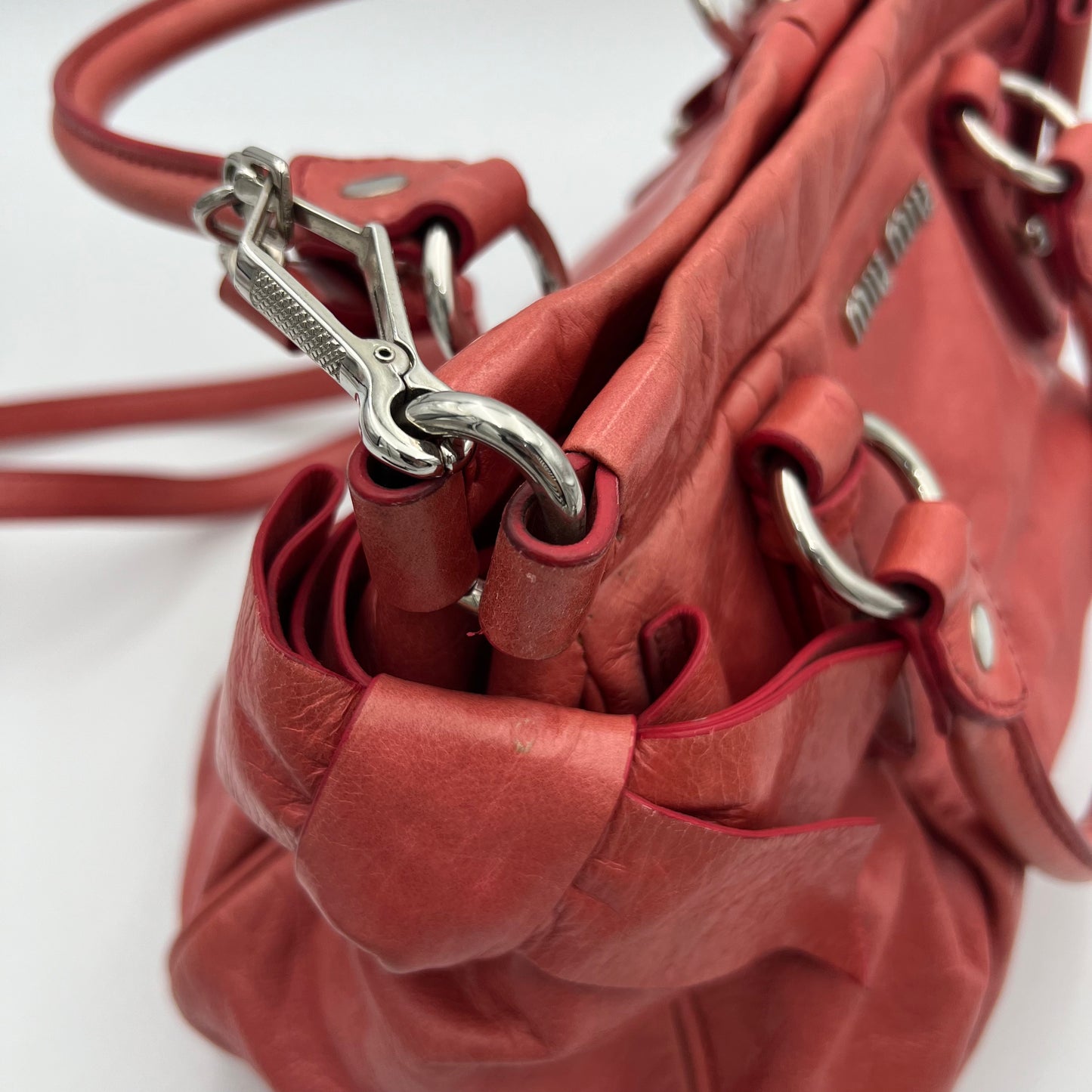 Miu Miu Pink Vitello Lux Bow Small Satchel
