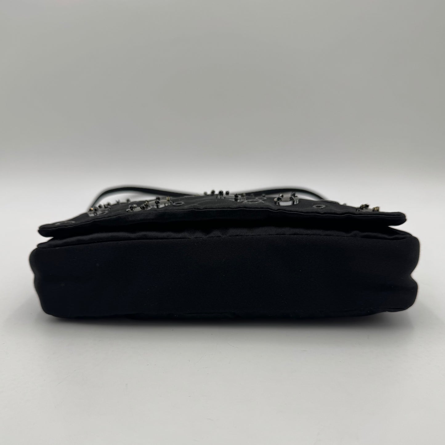 Prada Black Silk Eyelet and Jewel Embellished Flap Shoulder Bag