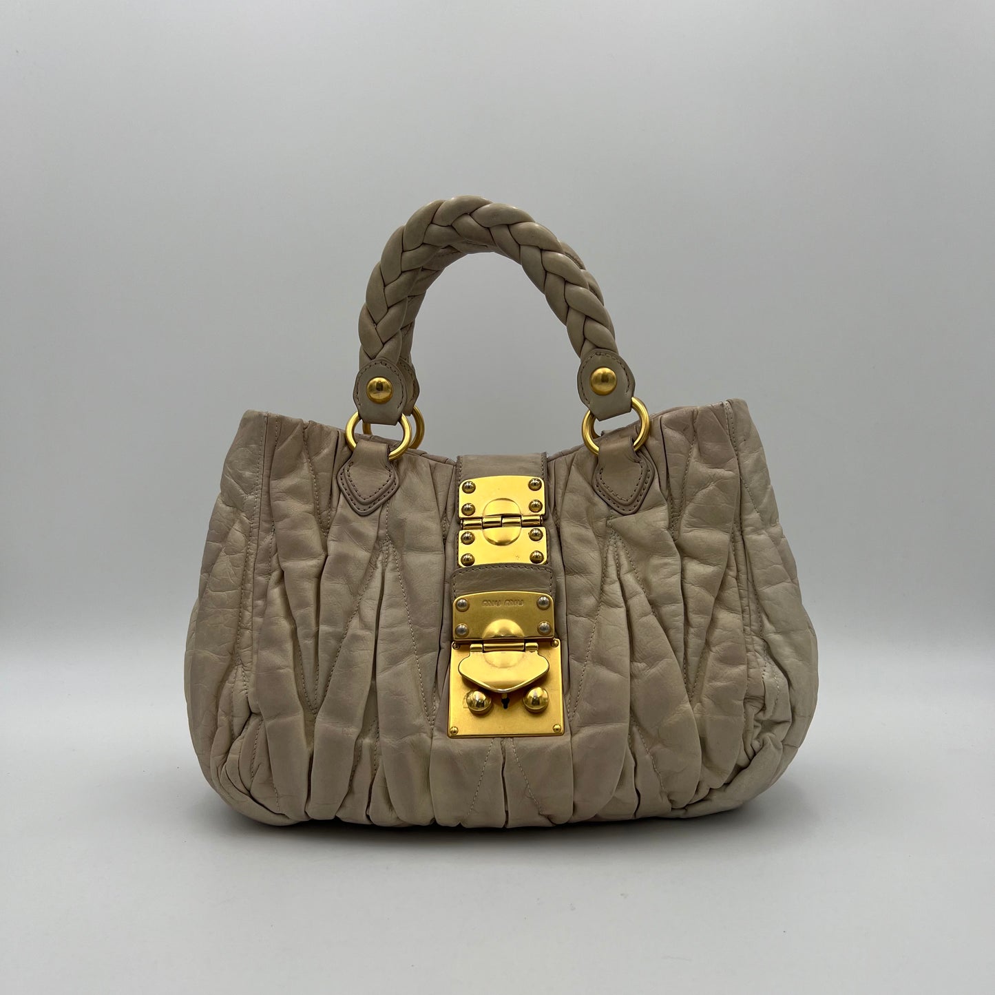 Miu Miu Off White Matelasse Leather Braided Handle Satchel
