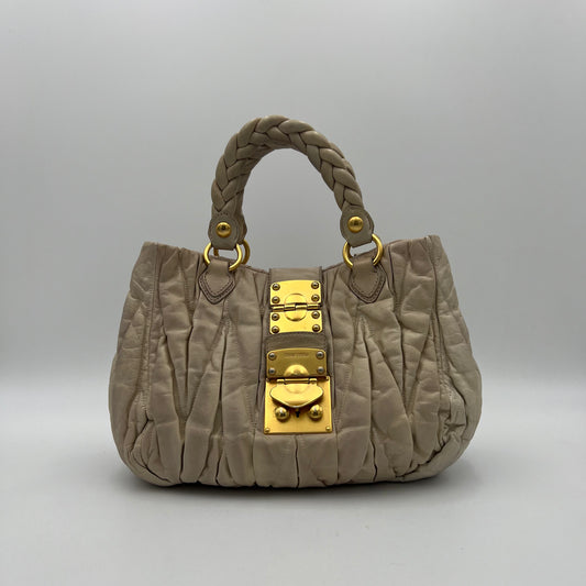 Miu Miu Off White Matelasse Leather Braided Handle Satchel