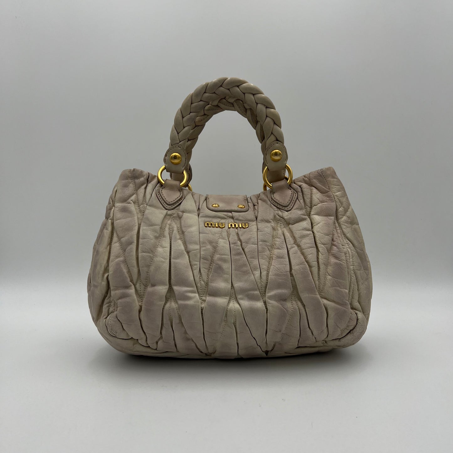 Miu Miu Off White Matelasse Leather Braided Handle Satchel