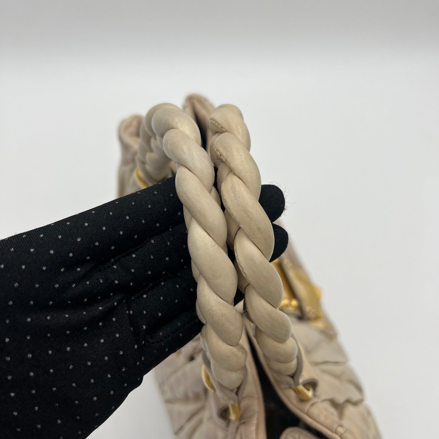Miu Miu Off White Matelasse Leather Braided Handle Satchel