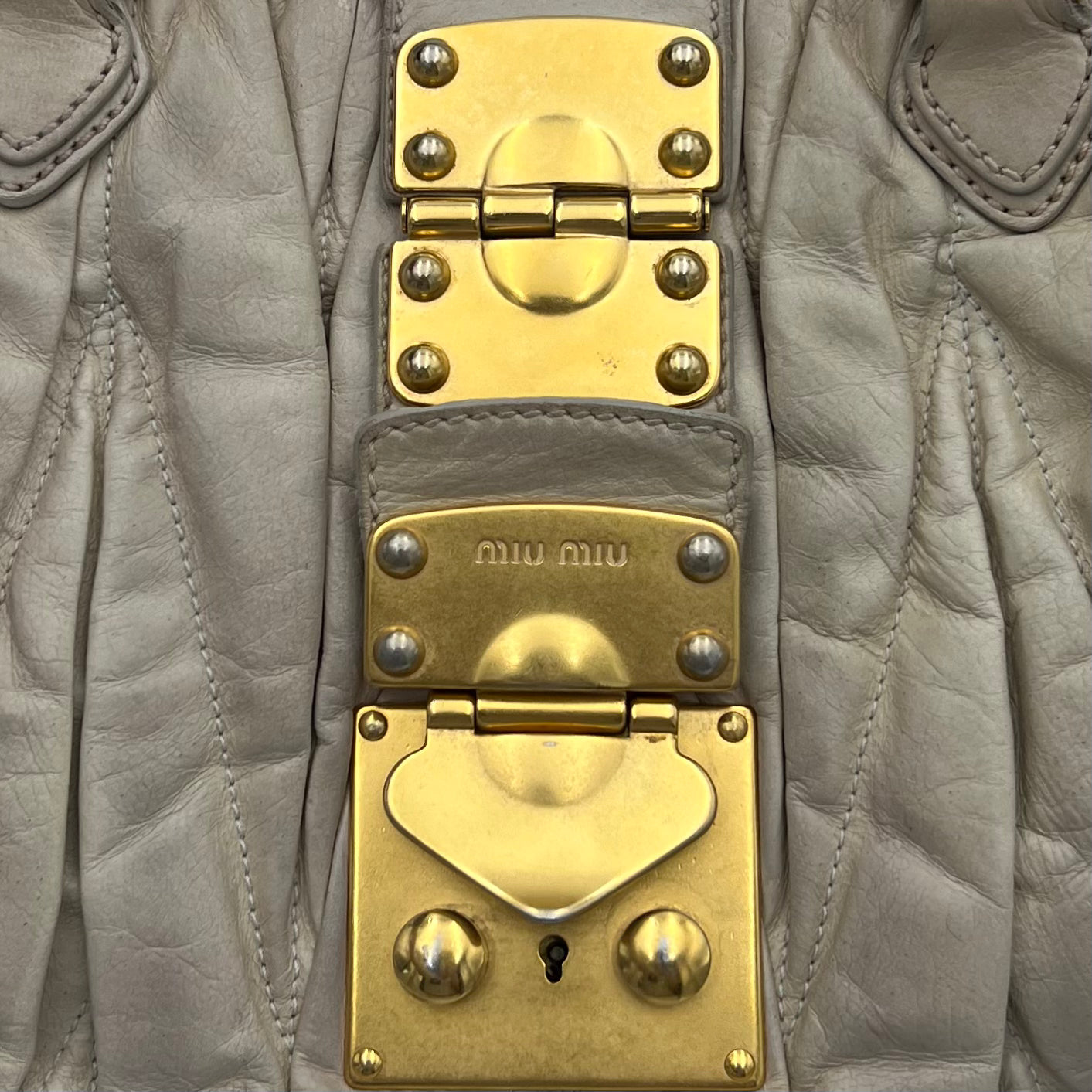 Miu Miu Off White Matelasse Leather Braided Handle Satchel