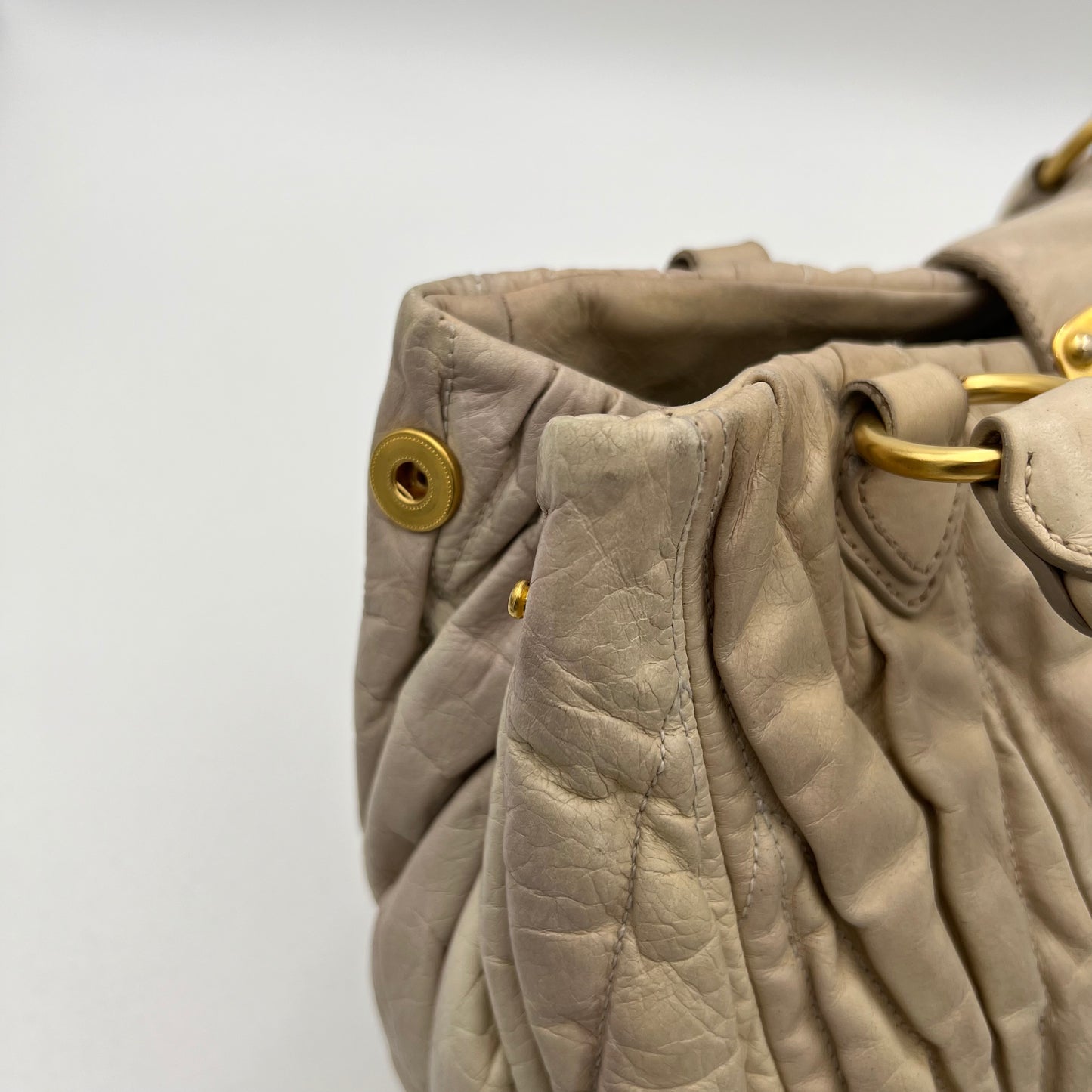 Miu Miu Off White Matelasse Leather Braided Handle Satchel