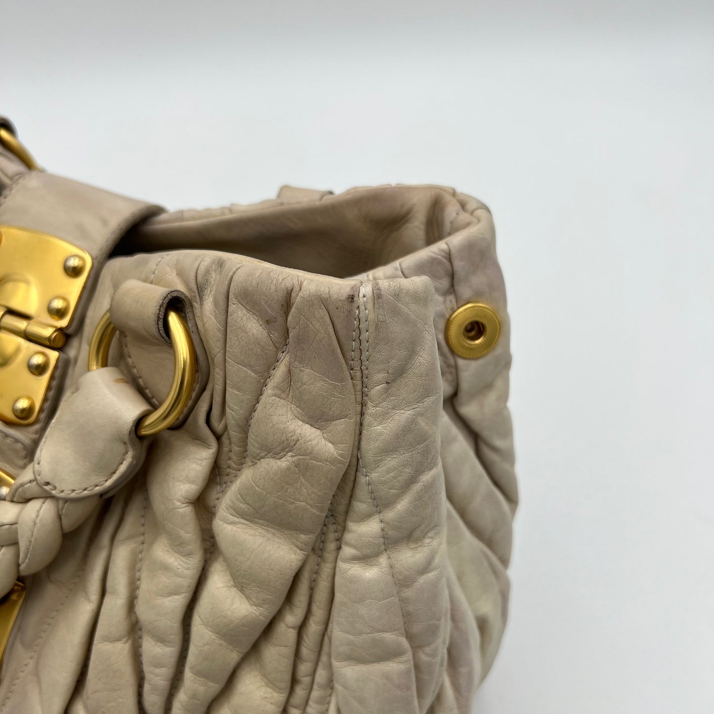 Miu Miu Off White Matelasse Leather Braided Handle Satchel