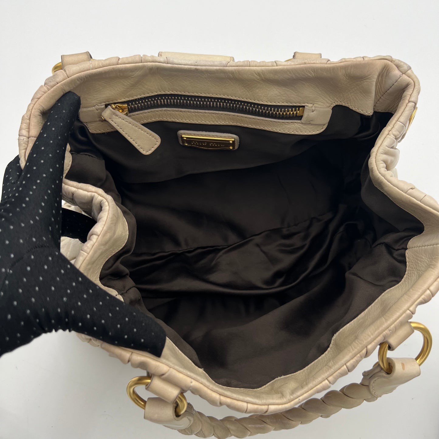 Miu Miu Off White Matelasse Leather Braided Handle Satchel