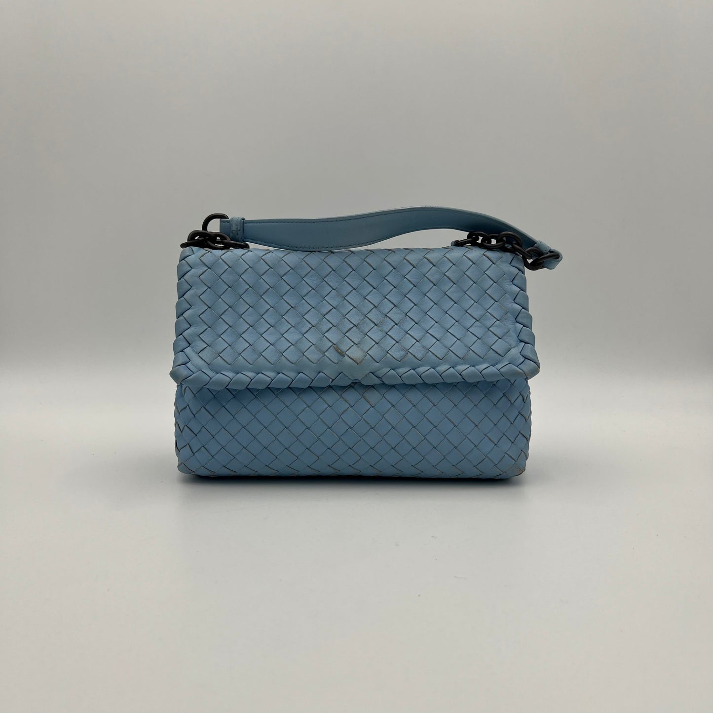 Bottega Veneta Light Blue Nappa Intrecciato Olimpia Shoulder Bag