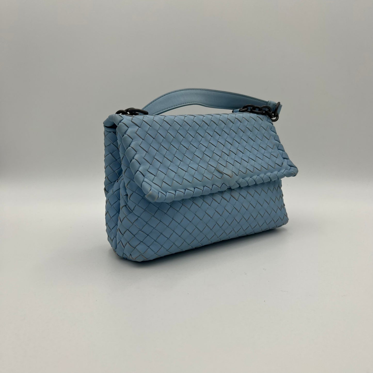 Bottega Veneta Light Blue Nappa Intrecciato Olimpia Shoulder Bag