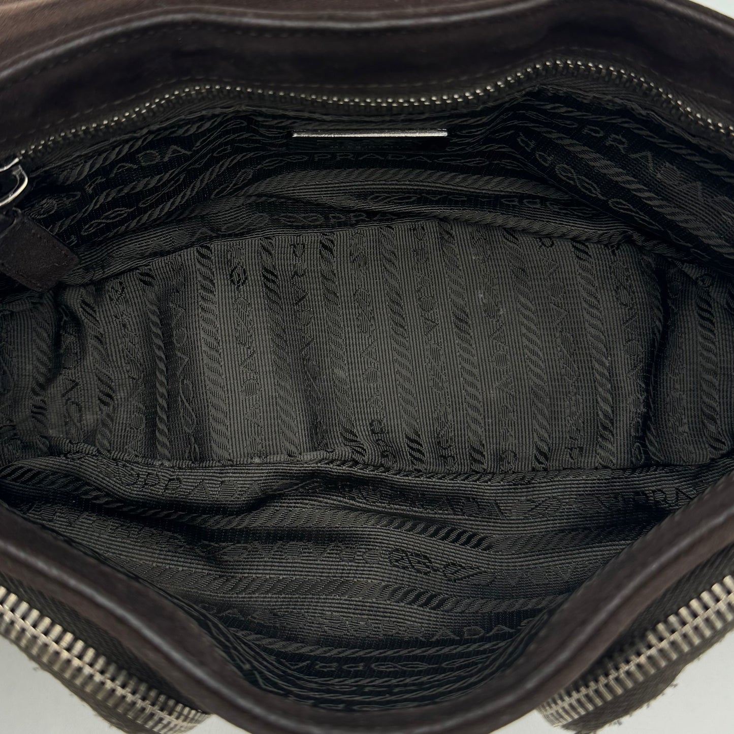 Prada Dark Brown Suede Studded Sidonie Flap Baguette