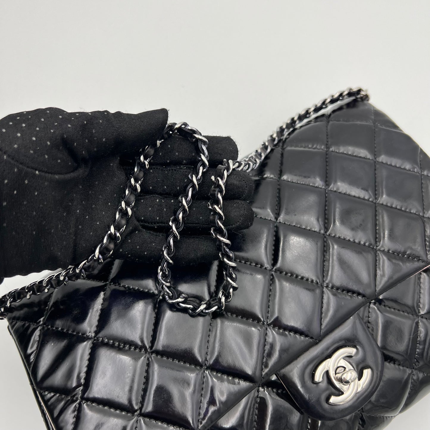 Chanel Timeless Quilted Patent Leather Chain Flap Bag