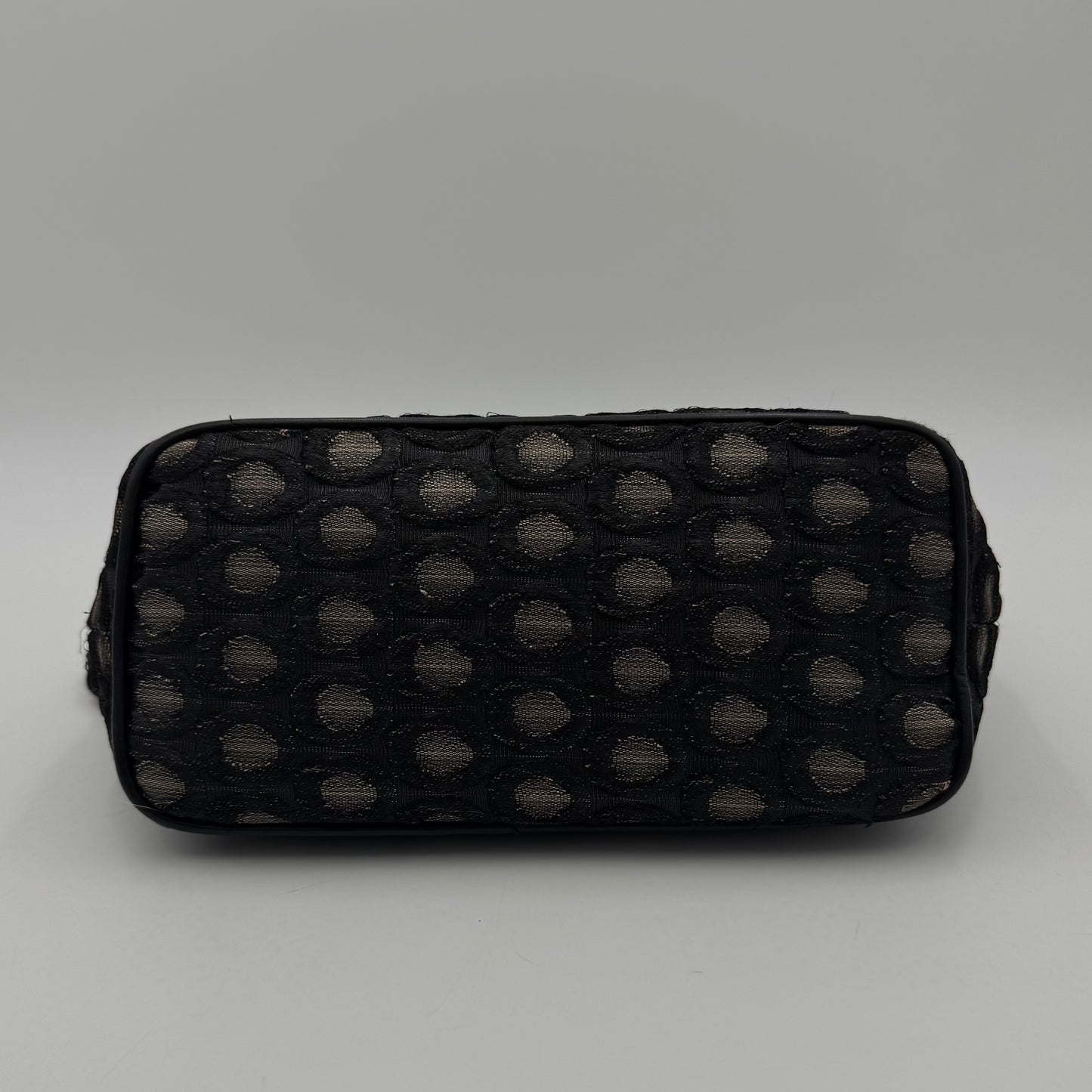 Prada Black and Champagne Gold Polka Dot Brocade Hobo Shoulder Bag