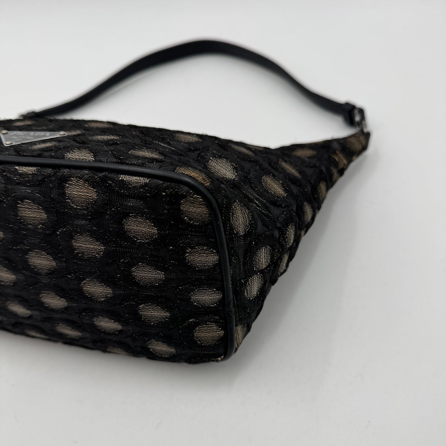 Prada Black and Champagne Gold Polka Dot Brocade Hobo Shoulder Bag