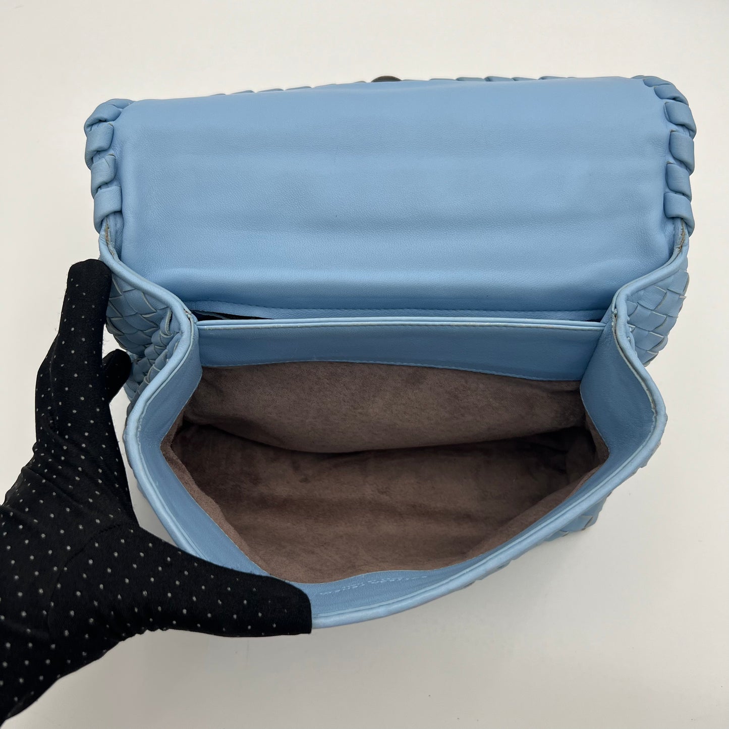 Bottega Veneta Light Blue Nappa Intrecciato Olimpia Shoulder Bag