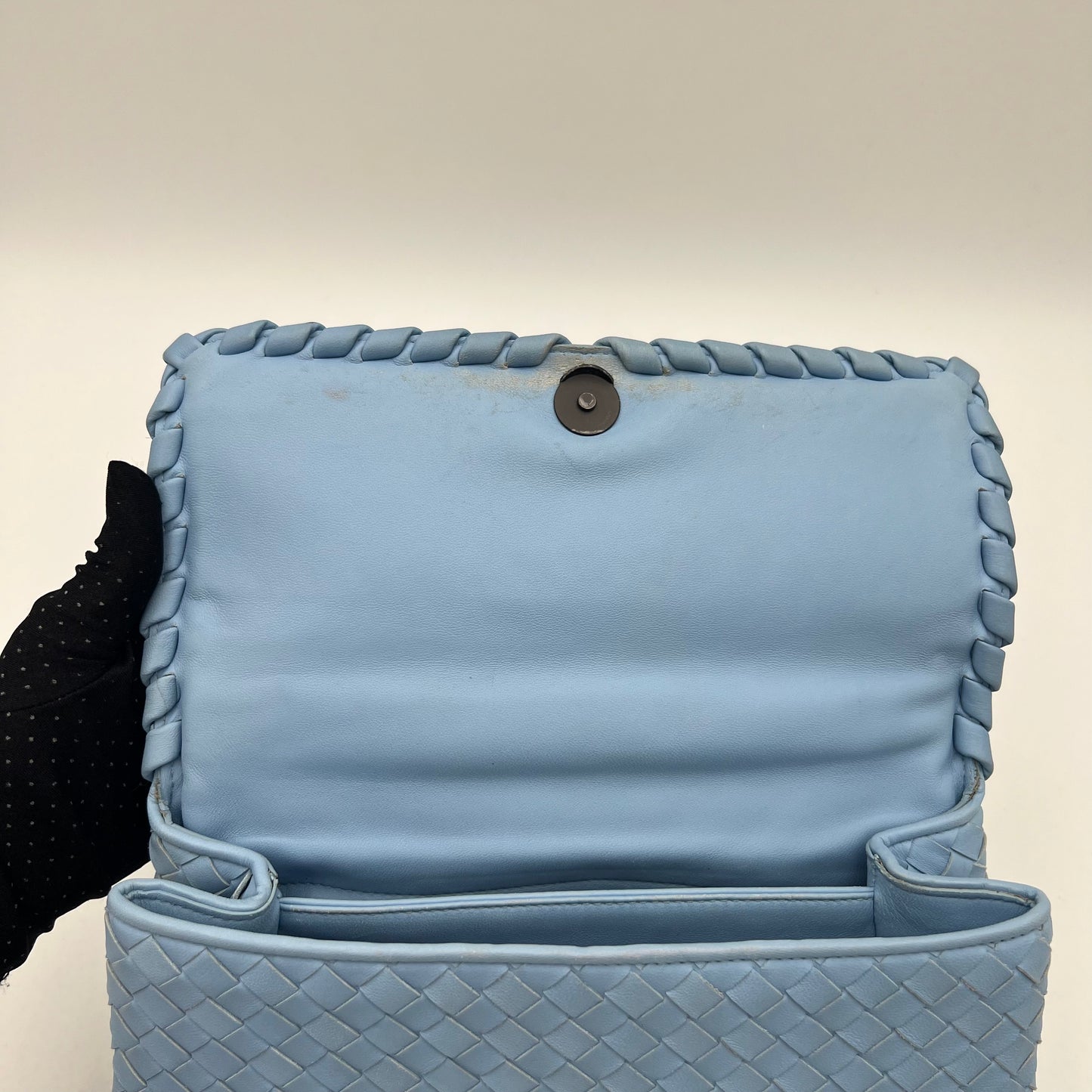 Bottega Veneta Light Blue Nappa Intrecciato Olimpia Shoulder Bag