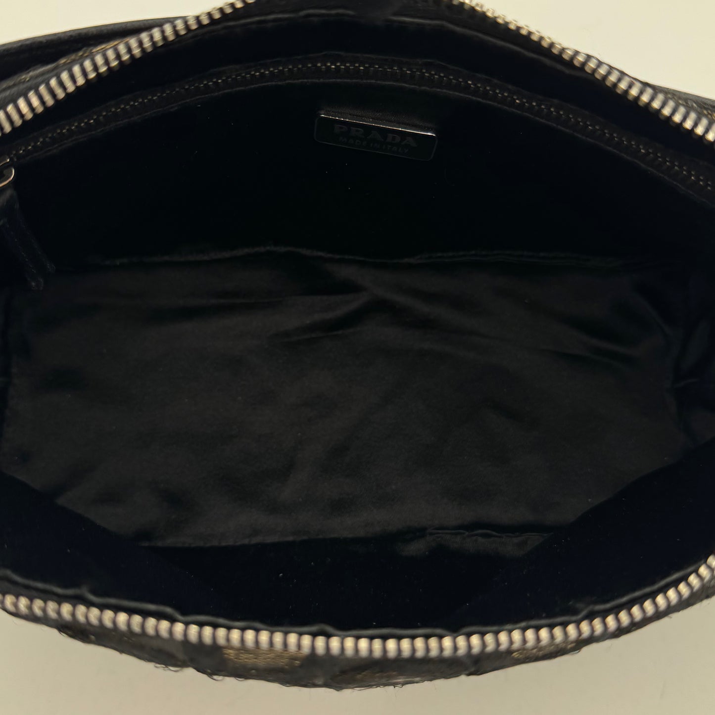 Prada Black and Champagne Gold Polka Dot Brocade Hobo Shoulder Bag